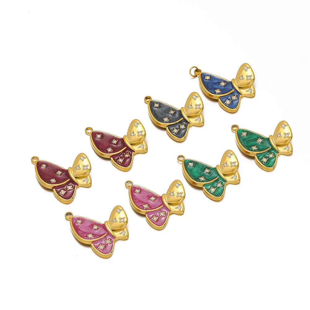 Hot Selling Stainless Steel18k Gold Plated Drop Oil Dot Drill Butterfly Charms Pendant for DIY Jewelry Necklace Making