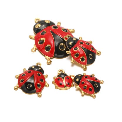 Wholesale 18k Gold Plated Stainless Steel Enamel Ladybird Insect Apple Strawberry Mushroom Charm Pendant for Jewelry Making
