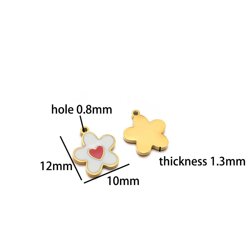 TIK TOK Hotsale 18k Gold Plated Stainless Steel Enamel Flower Fish Bowknot Heart Dragonfly Charm Pendant for DIY Jewelry Making