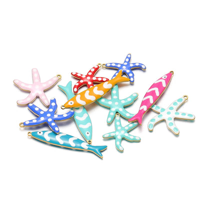 Wholesale Enamel Charms 18k Gold Plated Stainless Steel Enamel Starfish Fish Charm Pendant for DIY Necklace Jewelry Making