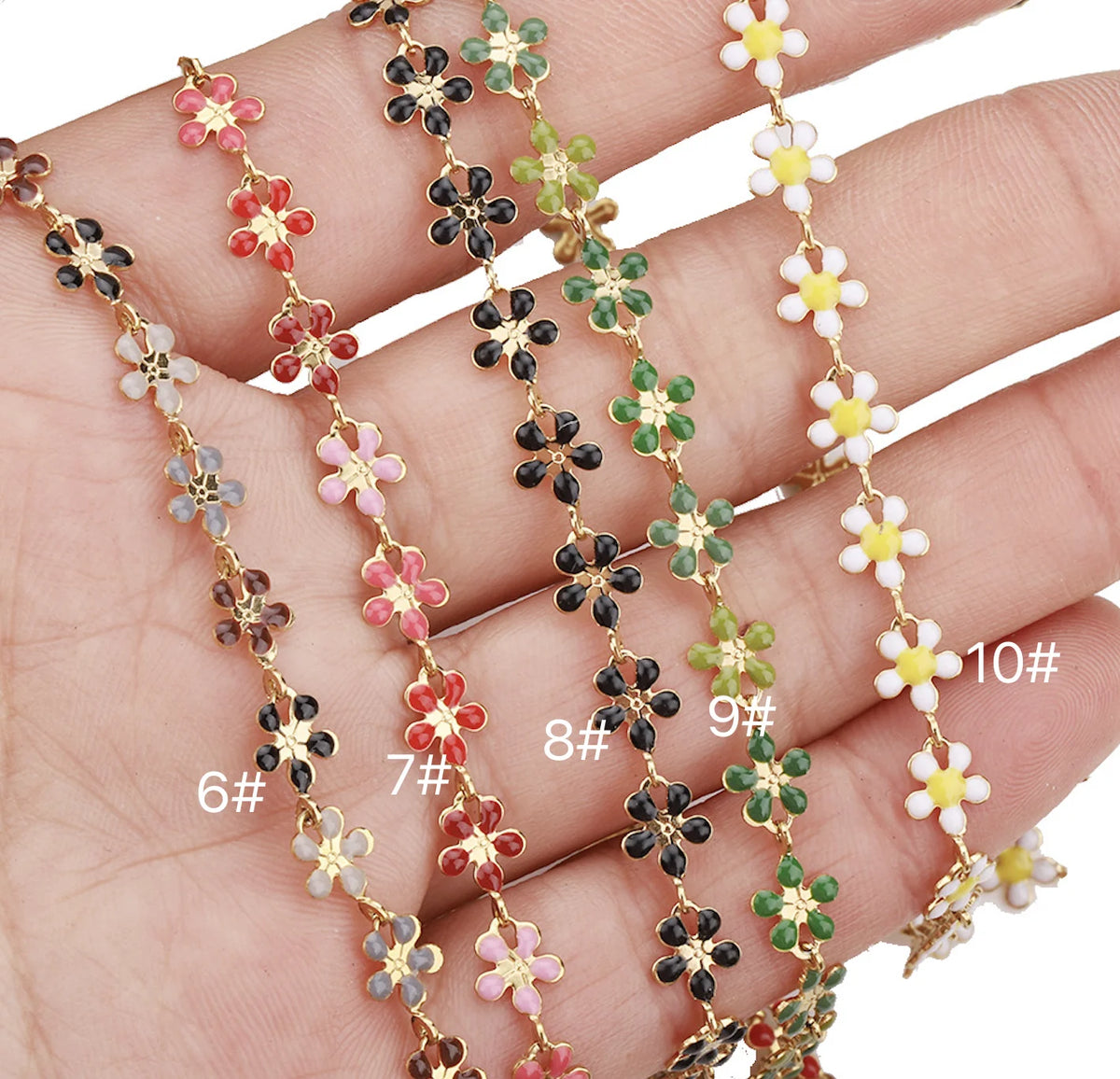 B1596 Rainbow Color Daisy Chain Enamel Drop Oil Plated Chain Stainless Steel Jewelry for Making