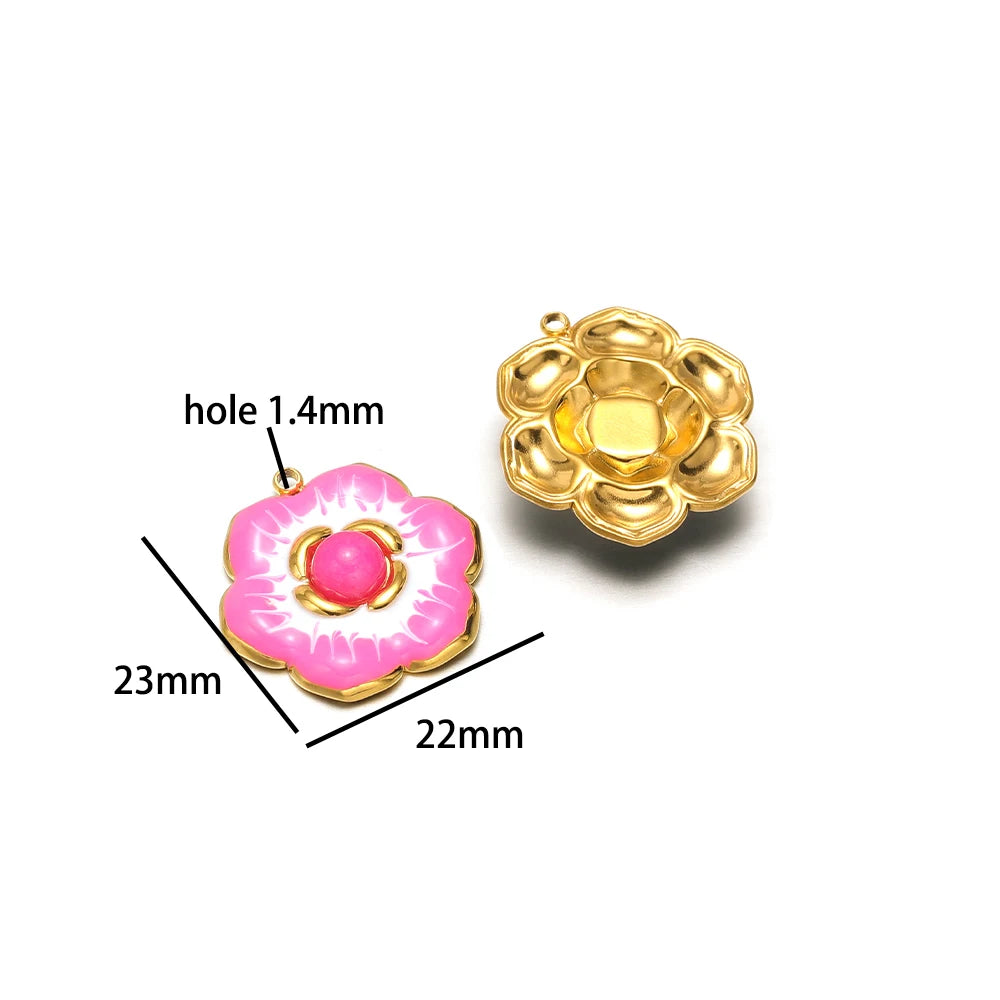 Exquisite Pendant 18k Gold Plated Stainless Steel Colorful Enamel Flower Charm Pendant for Necklace Jewelry Making Accessories