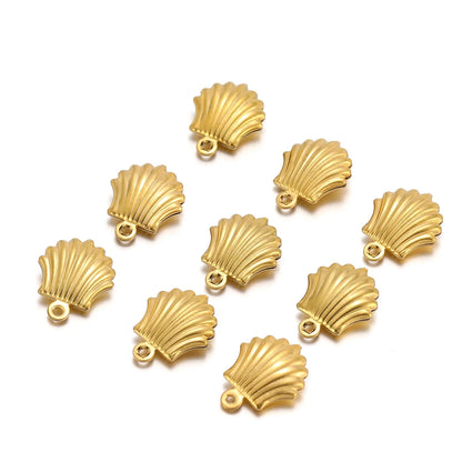 Fashion Stainless Steel 18k Gold Plated Hollow Fish Shell Charm Pendant for Jewelry Necklace Making Accessories