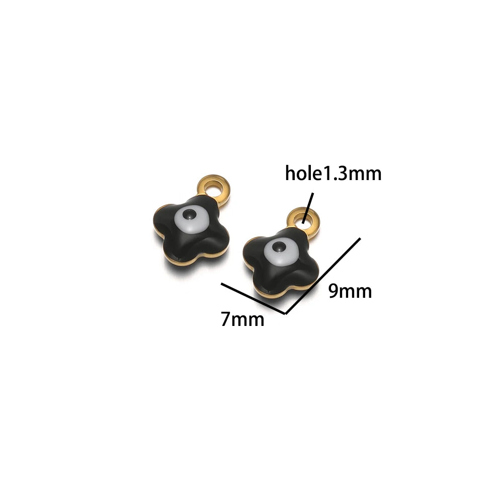 20pcs/bag 18k Gold Plated Stainless Steel Enamel Flower Eye Charm Pendant for Handmade Necklace Jewelry Making