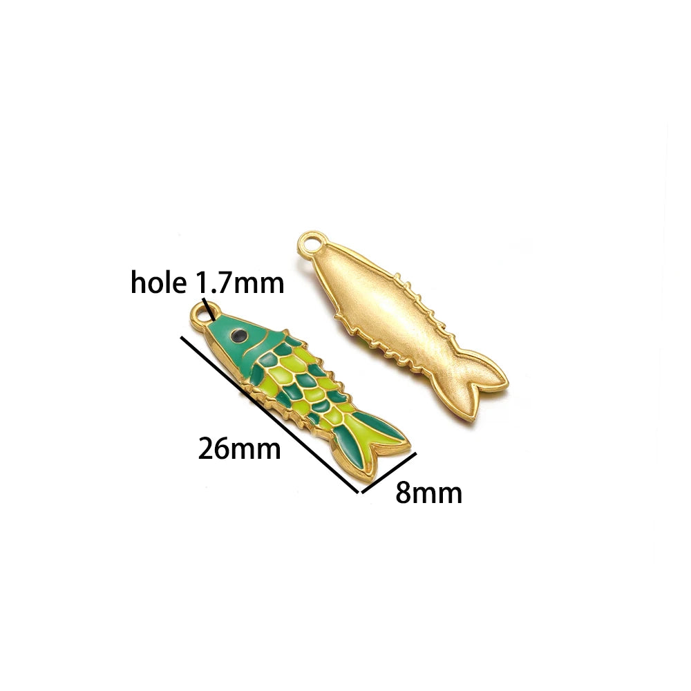 18K Gold Plated Stainless Steel Colorful Oil Drip Fish Charm Pendant for Fashion Jewelry Earring Necklace Making