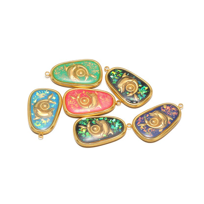 Vintage 18k Gold Plated Stainless Steel Oval Enamel Dolphin Charm Pendant for DIY Necklace Jewelry Making Accessories