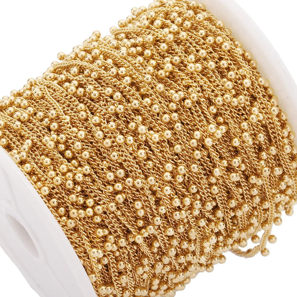 B4587 Roller Gold Plated Chain Vacuum Stainless Steel Chain Round Ball Beads Chain for Jewelry Diy
