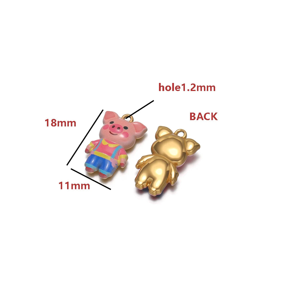 Gold Plated Pig Charm, Single-sided Color Enamel Pendant  Cute Animal DIY Jewelry Making Supplies for Necklace/Bracelet
