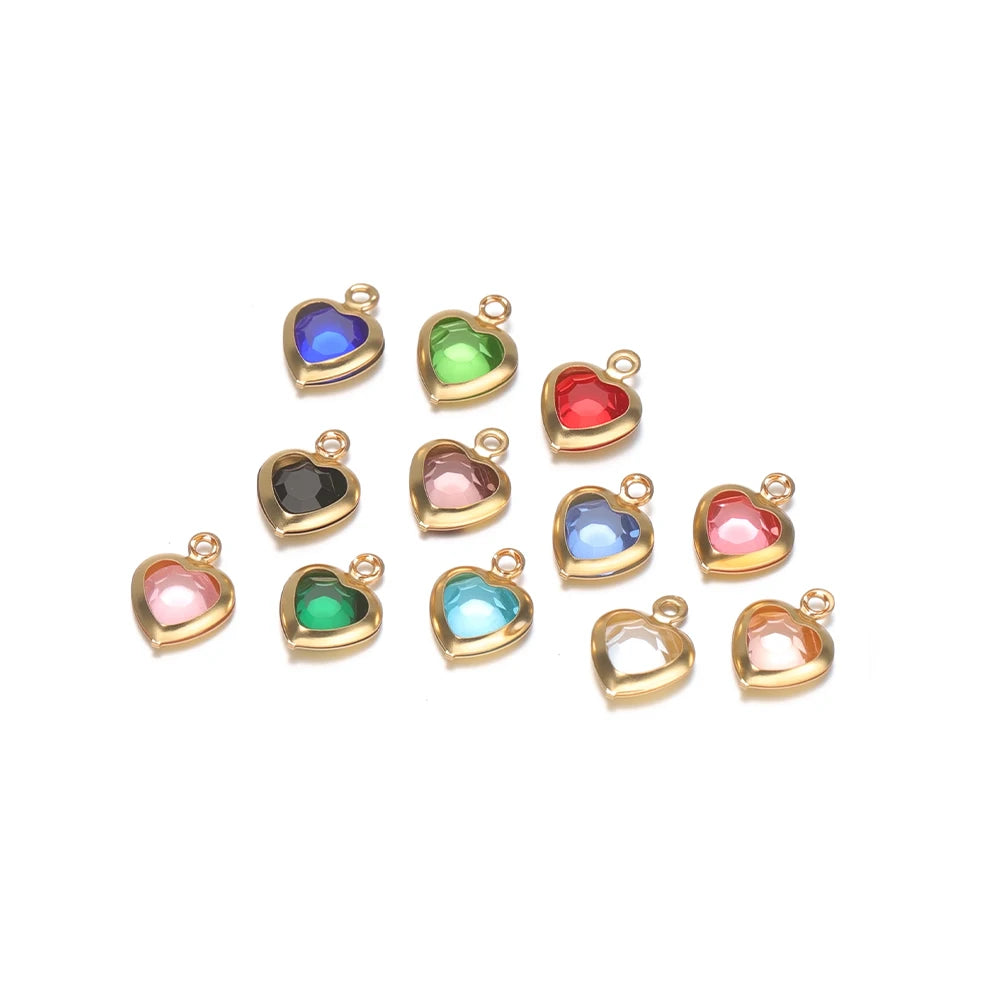Gold Plated Heart Charms with Colored Glass DIY Jewelry Making Pendant Accessories Wholesale