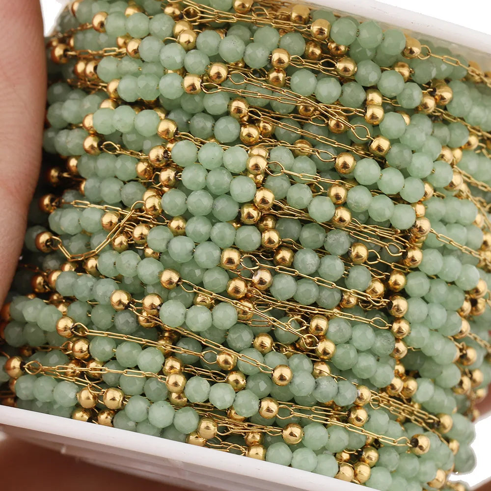 E250 Summer Beach Stainless Steel Jewelry Waterproof Crystal Beads Chains Colored Natural Stone Chains Diy