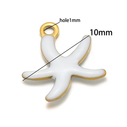 New Trendy Stainless Steel 18k Gold Plated Enamel 10mm Starfish Charm Pendant for DIY Jewelry Making Accessories Findings