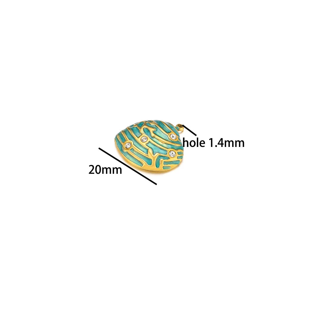 Hot Selling Stainless Steel 18k Gold Plated Enamel Pearl Shell Zircon Charm Pendant for Jewelry Necklace Making Accessories