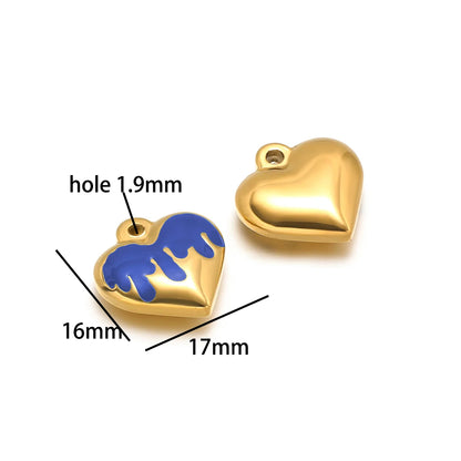 Fashion Heart Charms Stainless Steel18k Gold Plated Enamel Heart Charms Pendant for DIY Jewelry Necklace Making