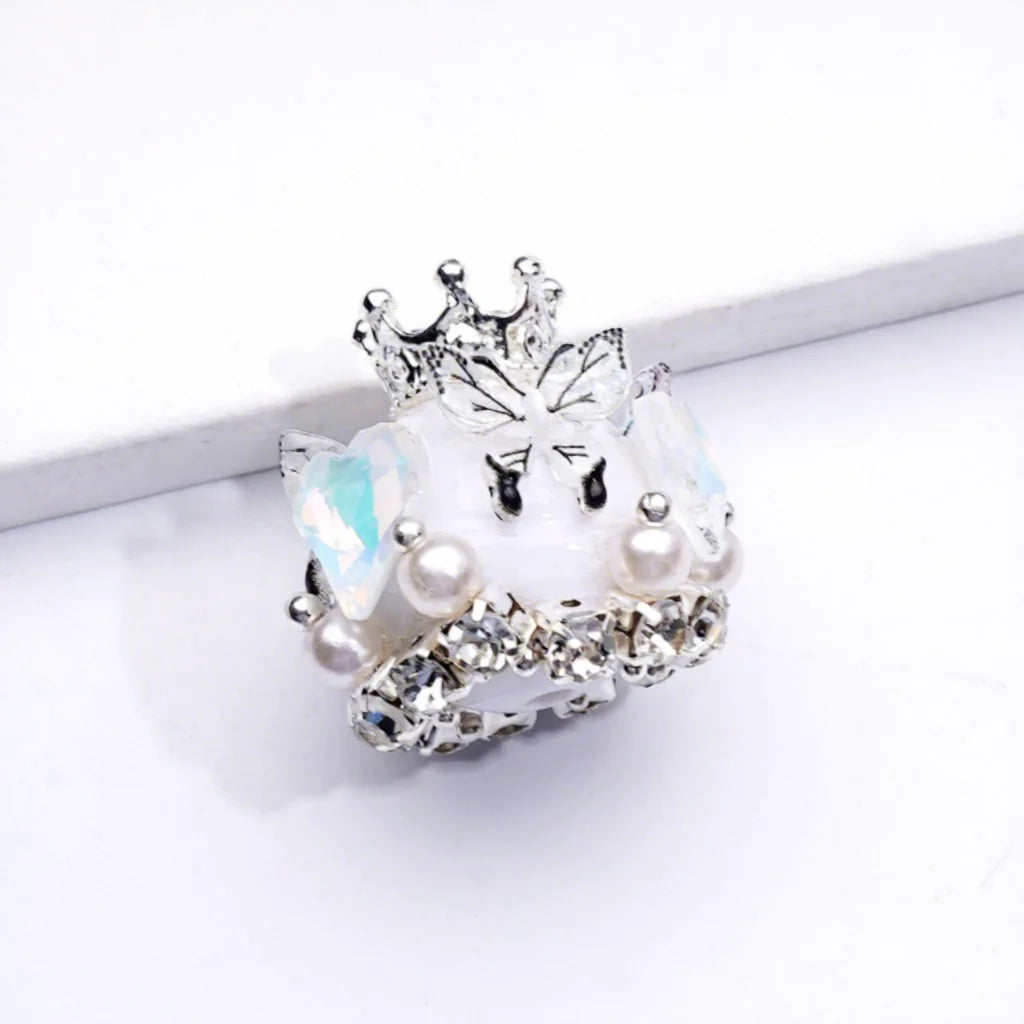 Handmade Silver Alloy Crown Pendant with Acrylic Beads Butterfly Hearts and Clear Rhinestones for Pen Making