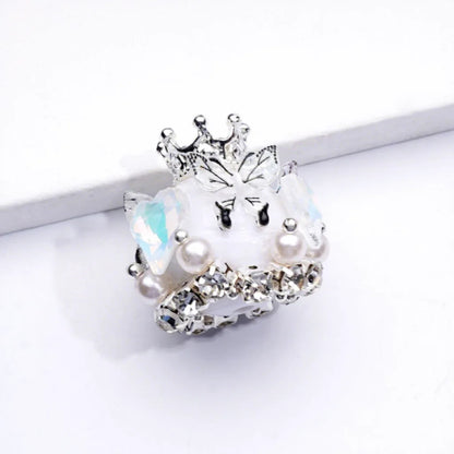 Handmade Silver Alloy Crown Pendant with Acrylic Beads Butterfly Hearts and Clear Rhinestones for Pen Making