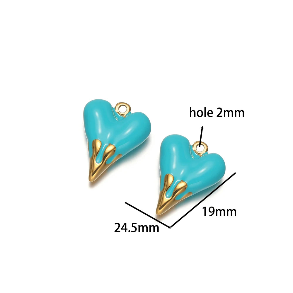 5pcs/bag Stainless Steel 18k Gold Plated Enamel Heart Charm Pendant for Diy Jewelry Necklace Earring Making Bulk