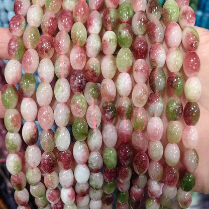 New Natural 8x12mm Rice Dyed Rainbow Colorful Jade Loose Bead, Mutil-color Jade Tourmaline Beads for DIY Women Jewelry Making