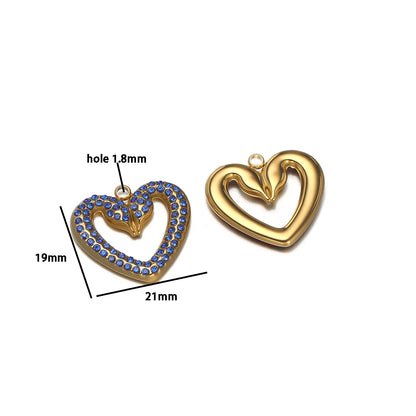 Wholesale Stainless Steel Gold Plated Two Snakes Colored Zircon Hollow Heart Charm Pendant for Necklace Jewelry Making