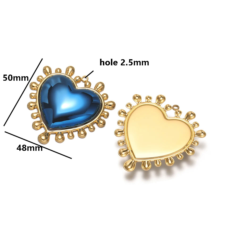 New Arrival Stainless Steel 18k Gold Plated Sun Big Heart Shape Charms Pendant for DIY Jewelry Necklace Making