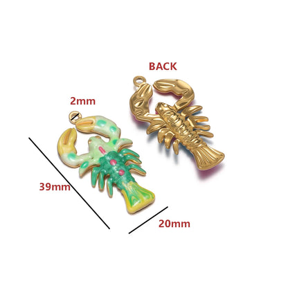 High Quality Jinrou 18K Gold Plated Stainless Steel Enamel Lobster Shape Pendant Findings for Necklace Earrings Jewelry Making