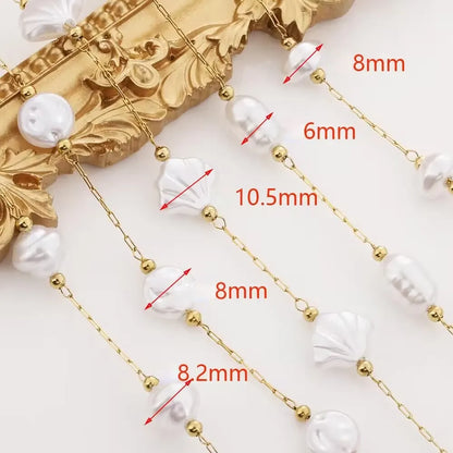 E150 Fashion Pearl Bead Chain 18kgold Plated Link Chain Waterproof Stainless Steel Roller Chains for Jewelry Custom