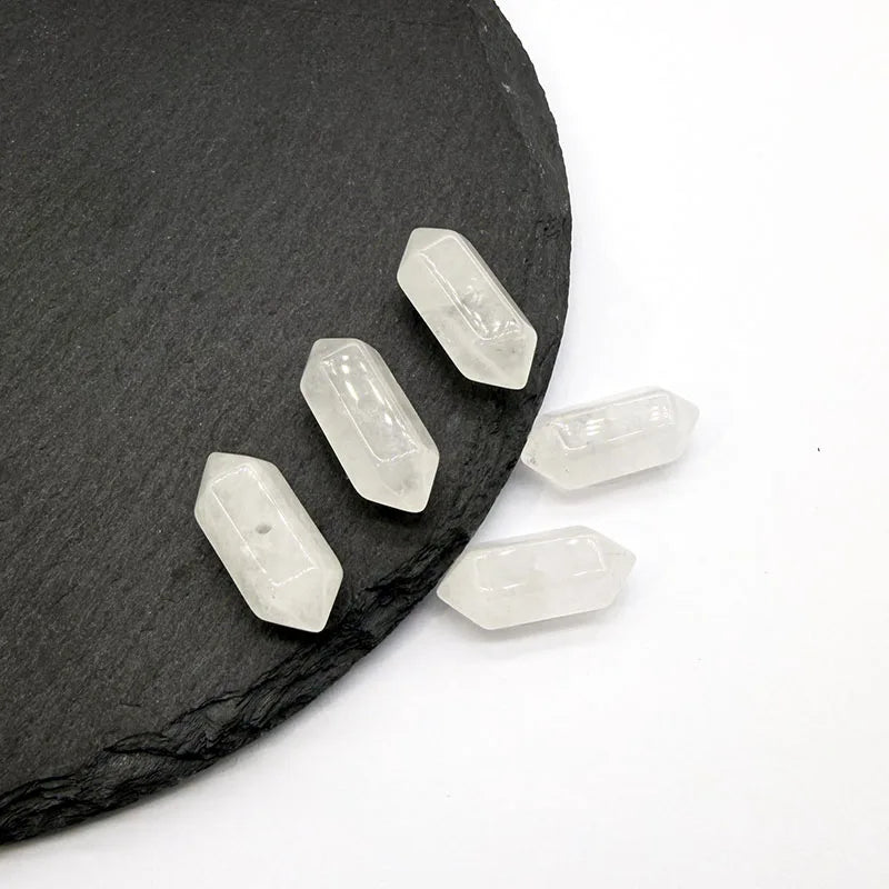 Natural Double Terminated Point Rose Quartz Gemstone Beads, Center-drilled Two Points Stone Bead for Jewelry Making 8x20mm