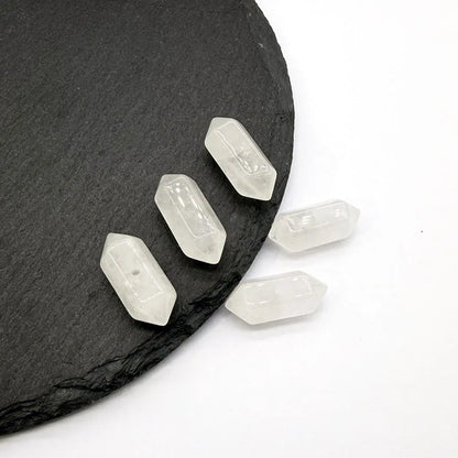 Natural Double Terminated Point Rose Quartz Gemstone Beads, Center-drilled Two Points Stone Bead for Jewelry Making 8x20mm