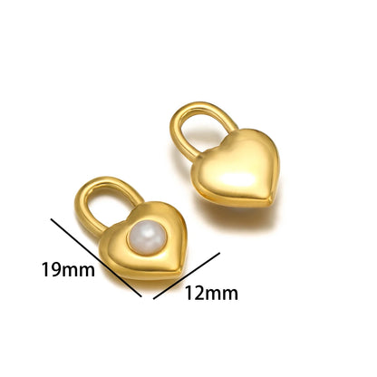 Vintage Style 18k Gold Plated Stainless Steel Heart Sun Lock Oval Pearl Charm Pendant for Women Jewelry Making Accessories