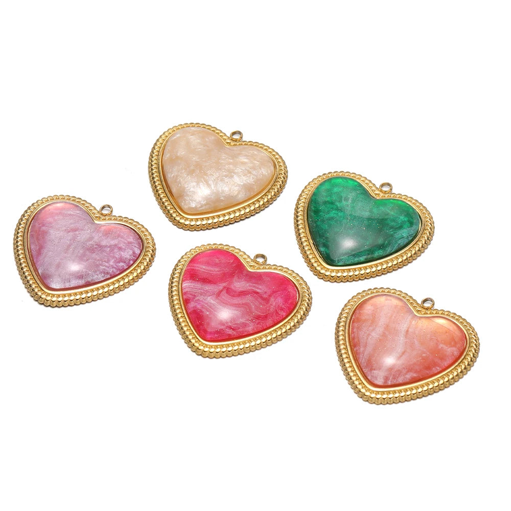 Trendy  Stainless Steel 18k Gold Plated Enamel Big Heart Charm Pendant for Diy Jewelry Making Wholesale
