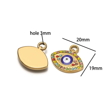 Fashion Stainless Steel 18k Gold Plated Enamel  Zircon Eyes Charm Pendant for Necklace Bracelet Jewelry Making Wholesale