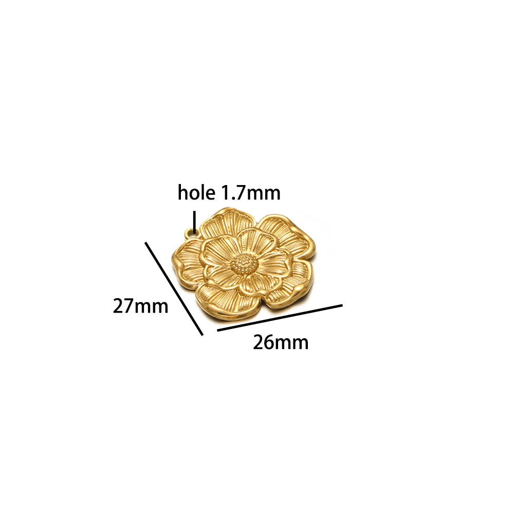Vintage Stainless Steel18k Gold Plated Heart Flower Leaves Charms Pendant for DIY Jewelry Necklace Earring Making