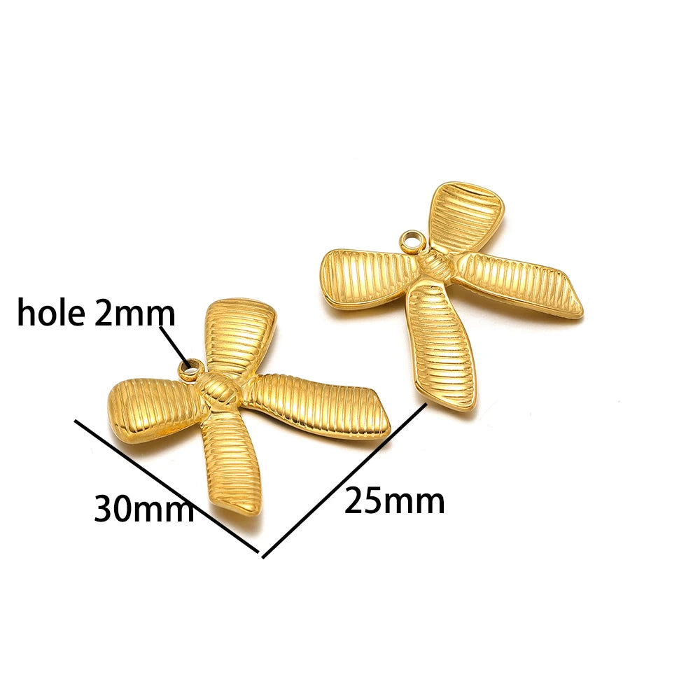 New Handmade DIY Jewelry Accessories 18k Gold Plated Stainless Steel Pearl Bowknot Charm Pendant for Women Jewelry Making