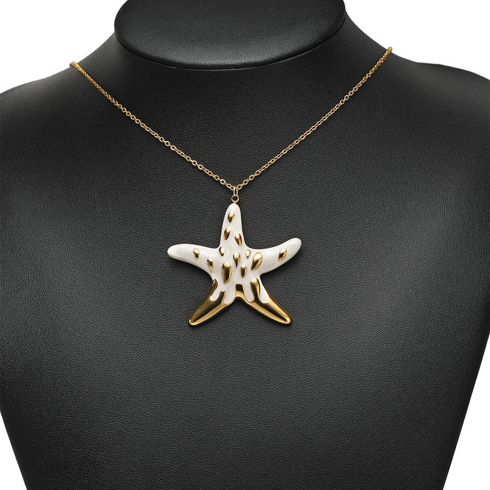 New Ocean Themed Stainless Steel 18k Gold Plated Enamel Shell Starfish Charm Pendant for Diy Jewelry Making Wholesale