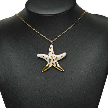 New Ocean Themed Stainless Steel 18k Gold Plated Enamel Shell Starfish Charm Pendant for Diy Jewelry Making Wholesale