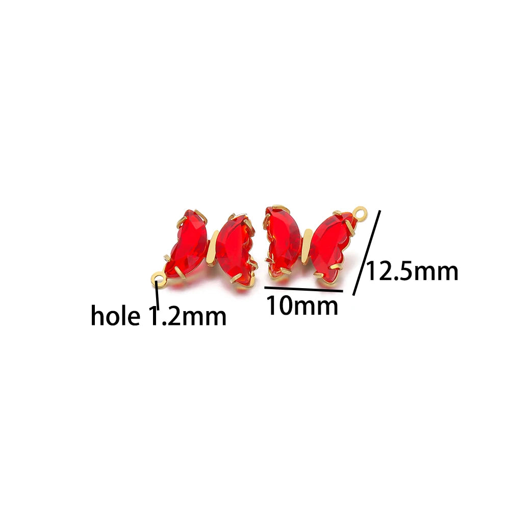 Fashion Colorful Stainless Steel Gold Plated Single Hole Butterfly Crystal Stone Charm Pendant for Jewelry Making