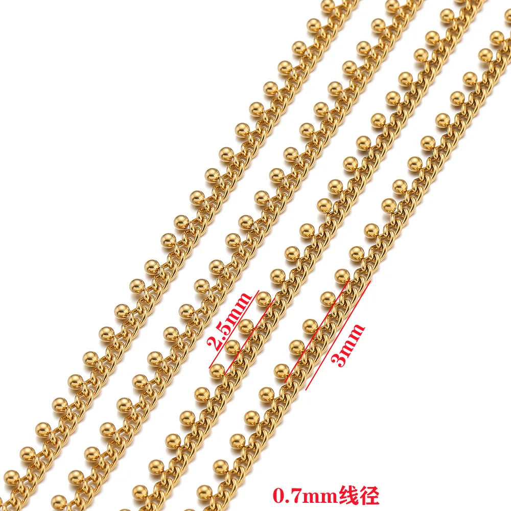 B4174 Permanent Bulk Stainless Steel Chain Figaro Beads Chain Gold Plated Cuban Chain for Diy Necklace
