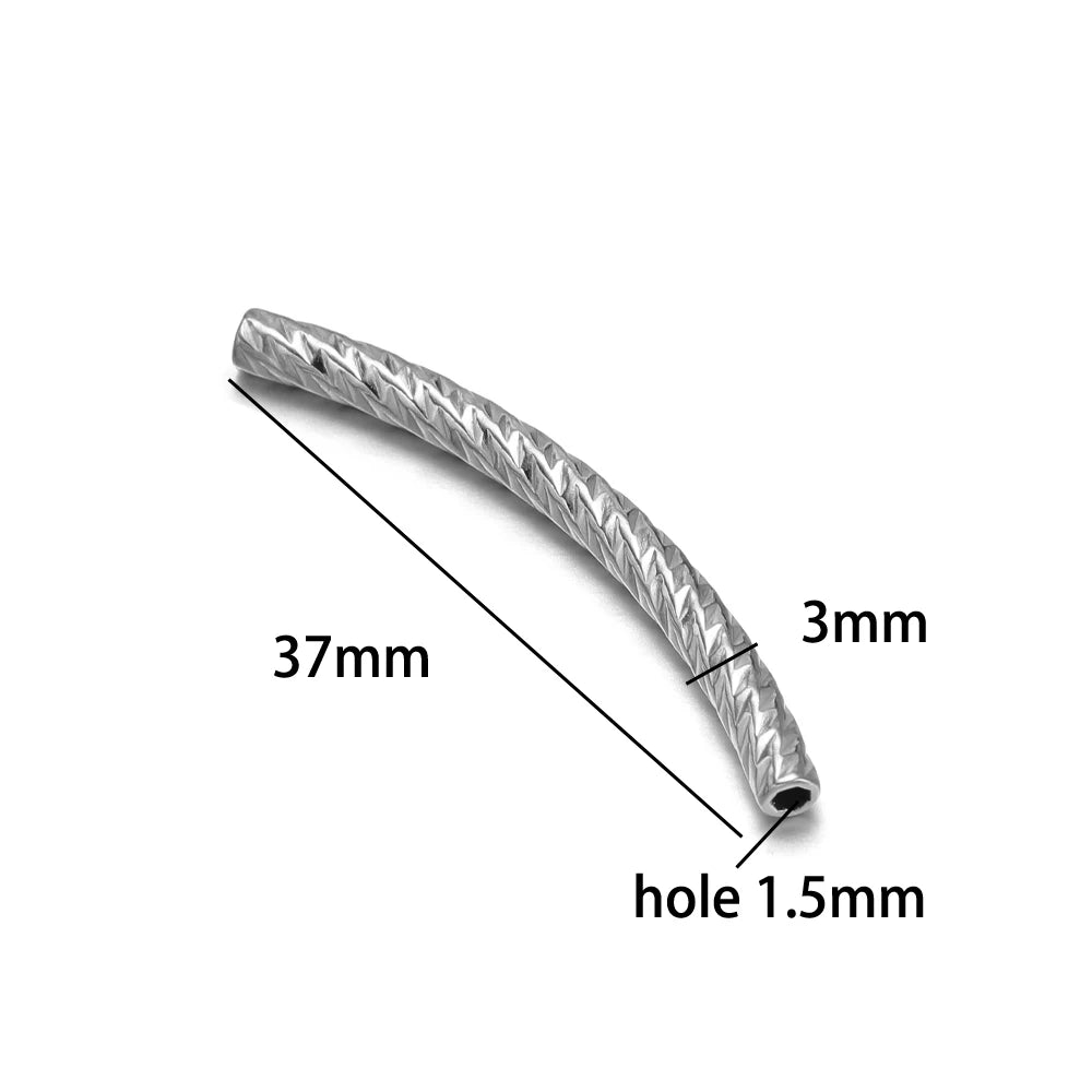 Gold Plated Stainless Steel Multi Patterns Embossed Curved Tube Bend Charm Pendant for DIY Jewelry Making Accessories