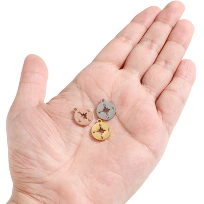 Small Compass Pendant Charm 304 Stainless Steel 18k Gold Plated Circular Hollowed-out Compass Pendant Charm  for Necklace Making