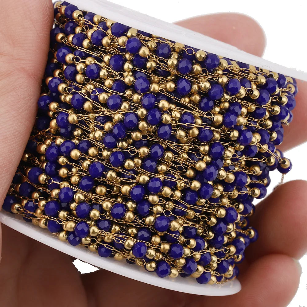 A713 Luxury Colorful Beads Beaded Chain,crystal Rosary Stainless Steel Chain for Necklace Bracelet Jewelry Making DIY