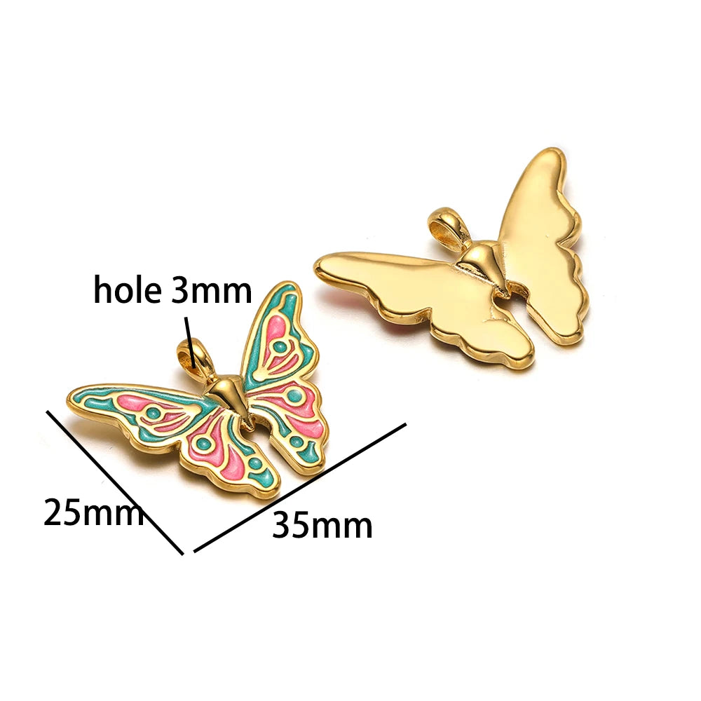 Popular Fashion 18k Gold Plated Stainless Steel Drip-oil Butterfly Flower Heart Charm Pendant for Women Jewelry Making