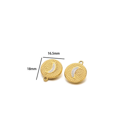 Fashion Stainless Steel 18k Gold Plated Round Wave Point Star Moon Zircon Charm Pendant for Jewelry Necklace Making Accessories