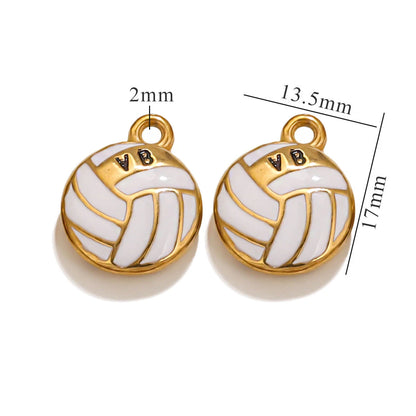 Stainless Steel 18K Gold Plated Colorful Sports Ball-Shaped Pendants DIY Bracelets Keychains Accessories Drip-Coating Parts