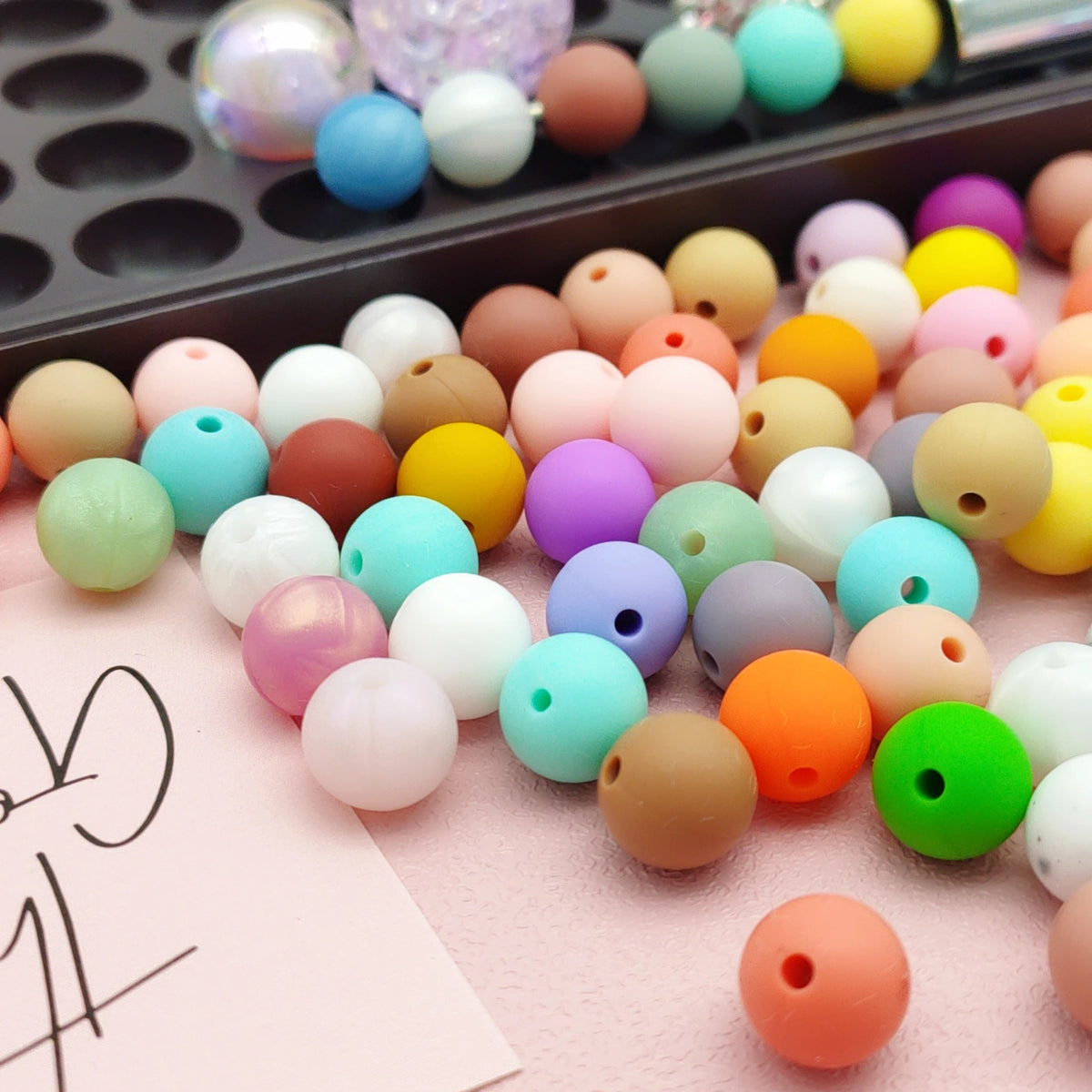 100PCS Custom Wholesale 9mm 12mm 15mm Food Grade BPA Free Baby Chew Teether Silicone DIY Beads for Pen Making Accessories