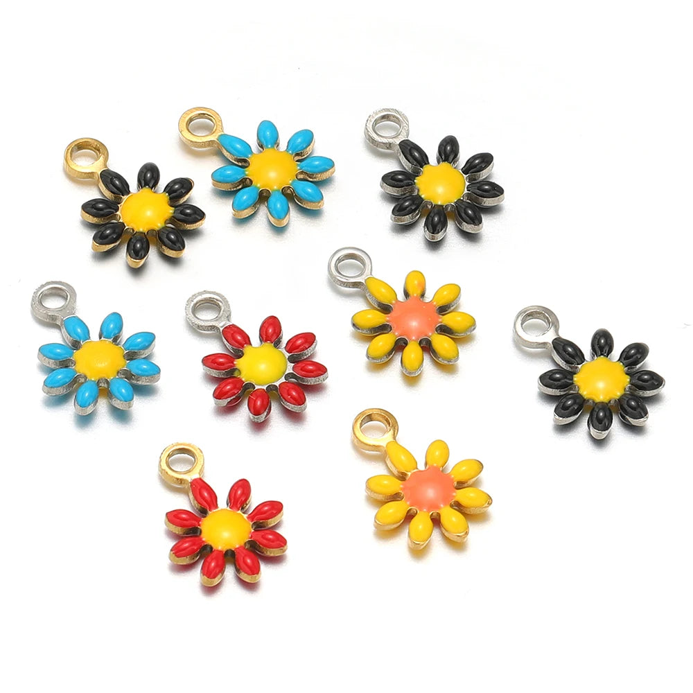 High Quality 304 Stainless Steel 18k Gold Plated Enamel Flower Charms Pendant for Jewelry Necklace Making