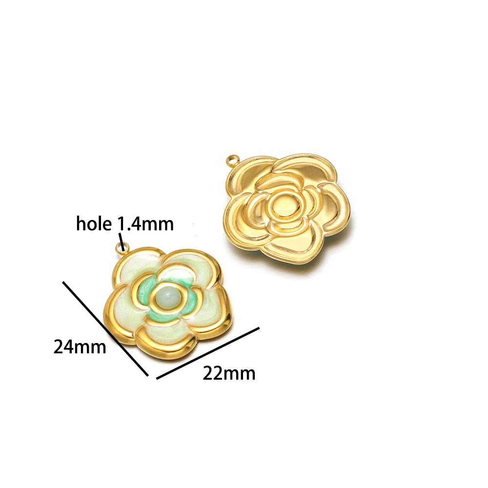 Exquisite Pendant 18k Gold Plated Stainless Steel Colorful Enamel Flower Charm Pendant for Necklace Jewelry Making Accessories