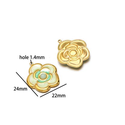 Exquisite Pendant 18k Gold Plated Stainless Steel Colorful Enamel Flower Charm Pendant for Necklace Jewelry Making Accessories