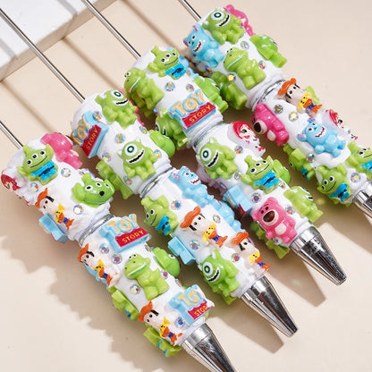 Toy Green  Cartoon Character Figure Clay with Drill Pen  DIY Multi-color Rotating Ball Pen Durable Student Gift Pen