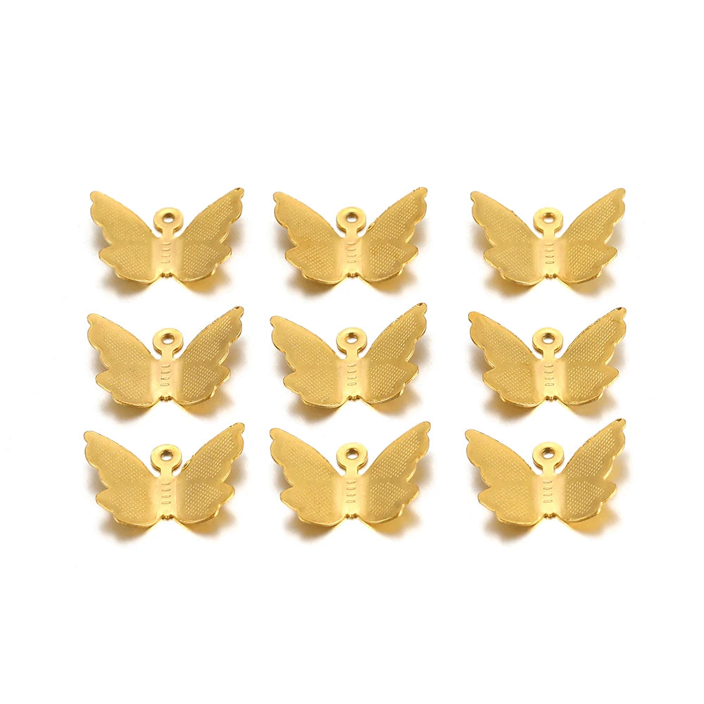 Waterproof PVD Stainless Steel 18K Gold Plated 15mm Butterfly Shaped Charm for Jewelry Necklace Making
