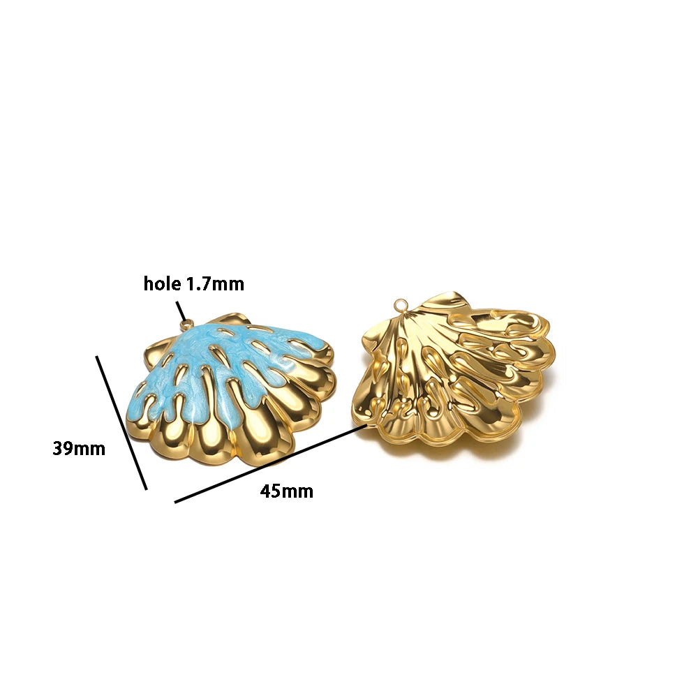 New Ocean Themed Stainless Steel 18k Gold Plated Enamel Shell Starfish Charm Pendant for Diy Jewelry Making Wholesale