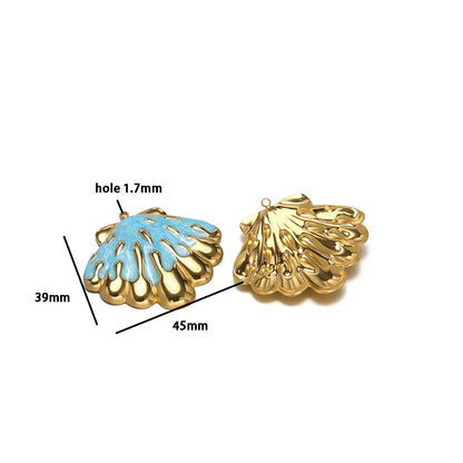 New Ocean Themed Stainless Steel 18k Gold Plated Enamel Shell Starfish Charm Pendant for Diy Jewelry Making Wholesale
